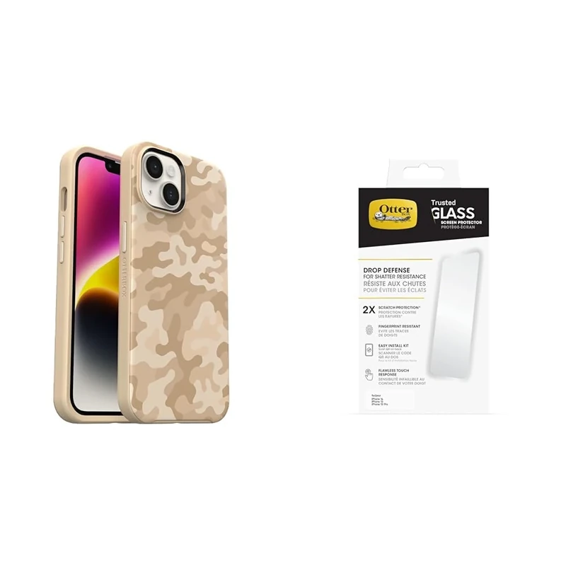 OtterBox Symmetry Plus Apple iPhone 14/iPhone 13 SAND STORM CAMO with Premium Tempered Glass Protector