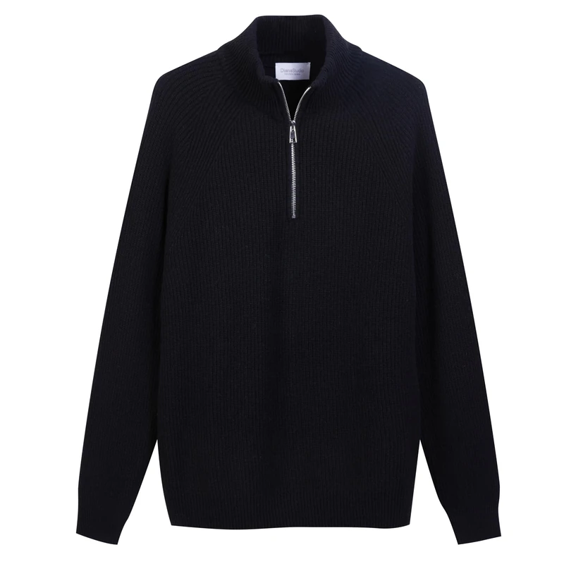 Diana Studio Men's Half Zip Nero Sweater, Black, L-XL - Image 1