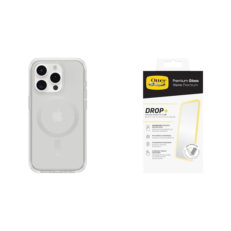 OtterBox Symmetry Clear MagSafe Apple iPhone 15 Pro - clear with Premium Tempered Glass Protector