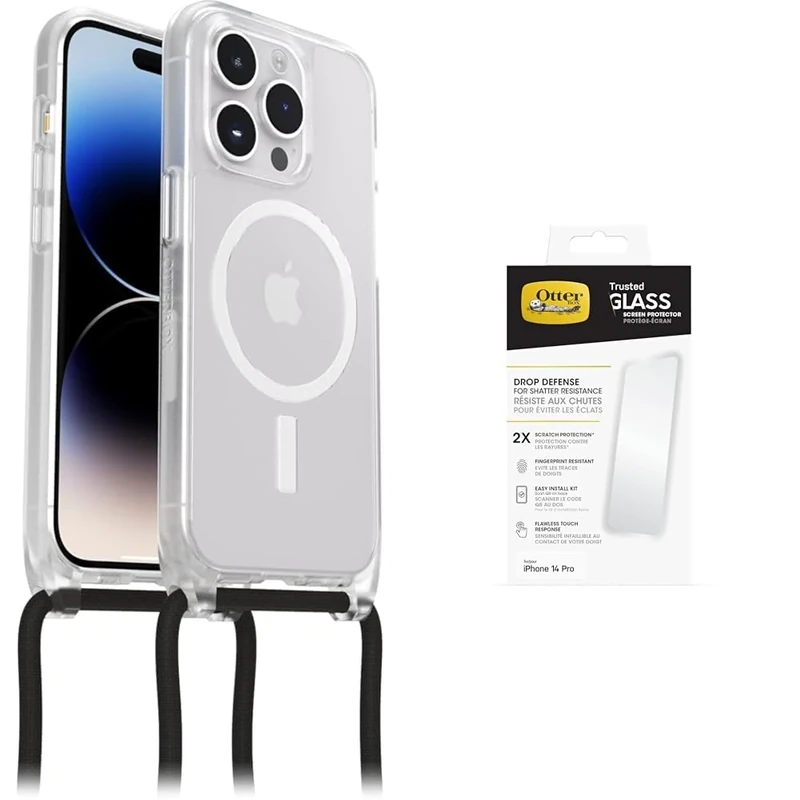 OtterBox React Necklace MagSafe Apple iPhone 14 Pro - clear with Premium Tempered Glass Protector