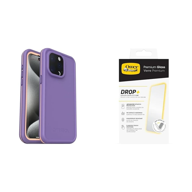 OtterBox Fre MagSafe Apple iPhone 15 Pro Max Rule of Plum - purple with Premium Tempered Glass Protector