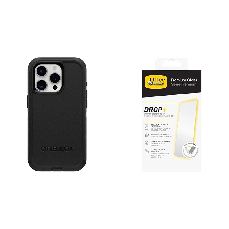 OtterBox Defender Apple iPhone 15 Pro - black - ProPack with Premium Tempered Glass Protector
