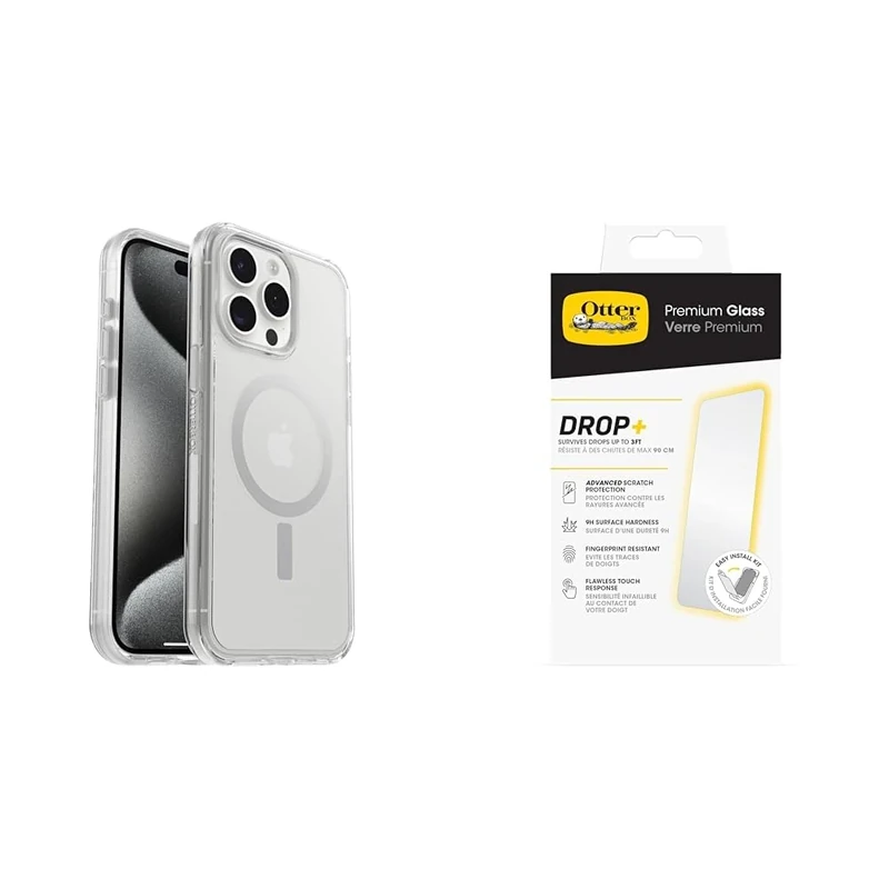 OtterBox Symmetry Clear MagSafe Apple iPhone 15 Pro Max - clear with Premium Tempered Glass Protector