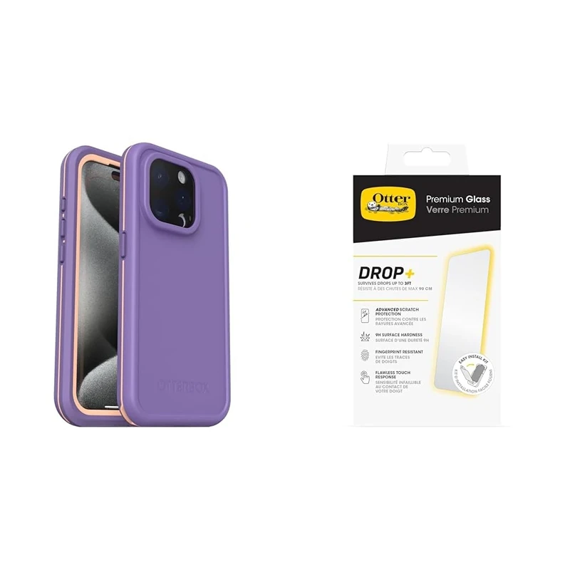 OtterBox Fre MagSafe Apple iPhone 15 Pro Rule of Plum - purple with Premium Tempered Glass Protector
