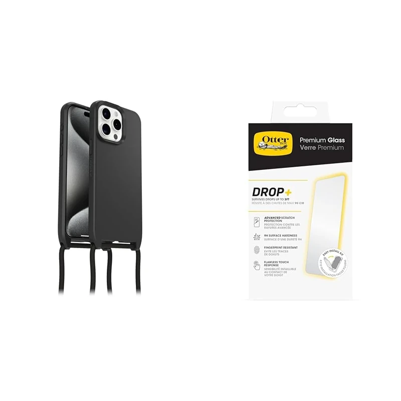 OtterBox React Necklace MagSafe Apple iPhone 15 Pro Max - black with Premium Tempered Glass Protector