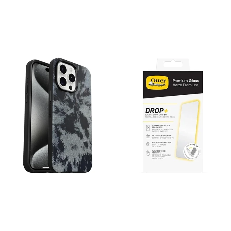 OtterBox Symmetry MagSafe Apple iPhone 15 Pro Max Burnout Sky - black/grey with Premium Tempered Glass Protector