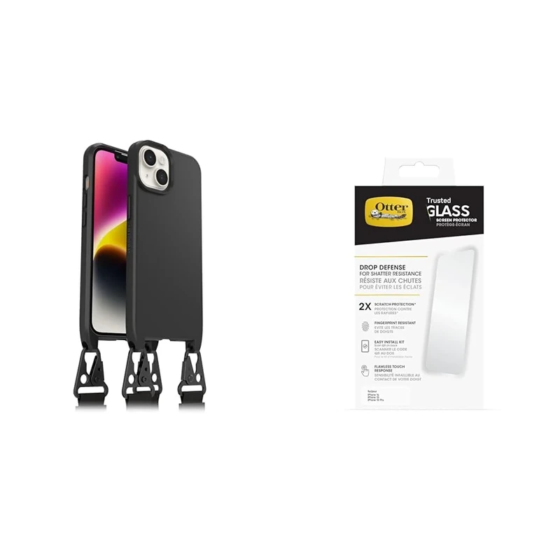 OtterBox React Necklace MagSafe (lanyard) Apple iPhone 14 - black - ProPack with Premium Tempered Glass Protector