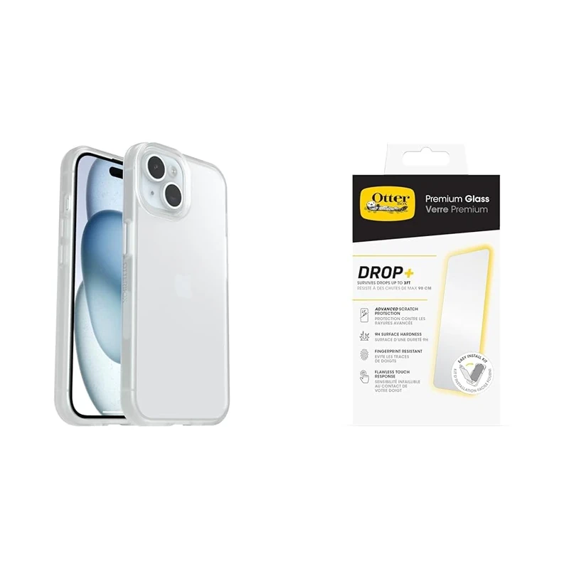 OtterBox Protective Sleek Case Apple iPhone 15 - clear - ProPack with Premium Tempered Glass Protector
