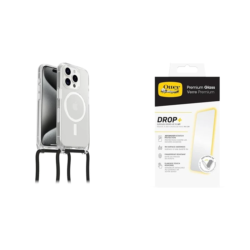 OtterBox React Necklace MagSafe Apple iPhone 15 Pro - clear with Premium Tempered Glass Protector