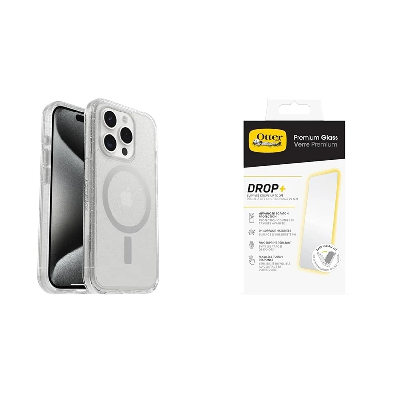 OtterBox Symmetry Clear MagSafe Apple iPhone 15 Pro Stardust - clear with Premium Tempered Glass Protector