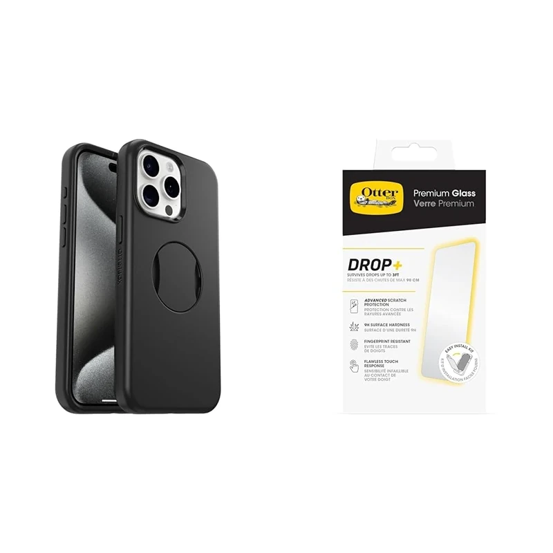 OtterBox OtterGrip Symmetry Apple iPhone 15 Pro Max - black with Premium Tempered Glass Protector