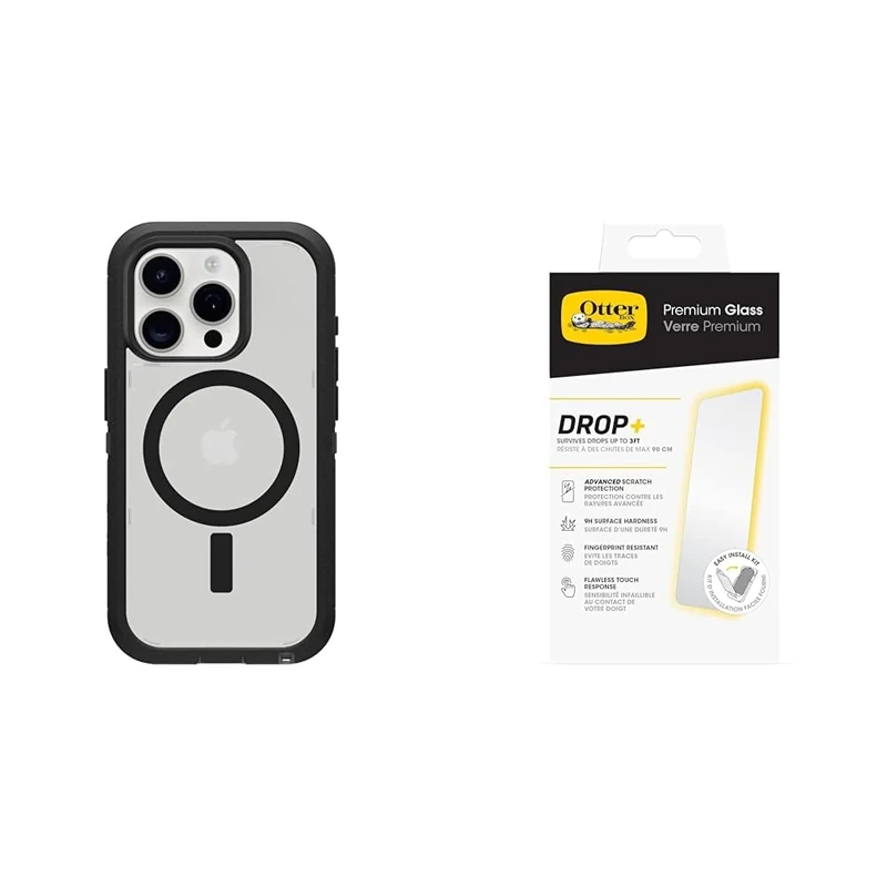 OtterBox Defender XT Clear Apple iPhone 15 Pro Dark Side - clear/black - ProPack with Premium Tempered Glass Protector