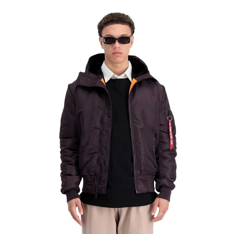 Alpha Industries Men's MA-1 Hooded Bomber Jacket, Plum, S