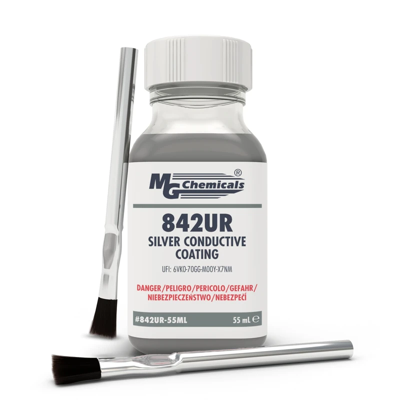 MG Chemicals 842UR Silver Conductive Coating – 1‑Part Heat‑Cured Polyurethane for Package‑Level EMI Shielding, Smooth, Flexible, Tough & Highly Conductive at Thin Films