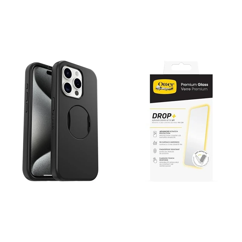 OtterBox OtterGrip Symmetry Apple iPhone 15 Pro - black with Premium Tempered Glass Protector