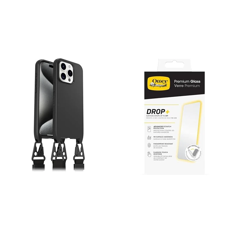 OtterBox React Necklace MagSafe (lanyard) Apple iPhone 15 Pro - black - ProPack with Premium Tempered Glass Protector