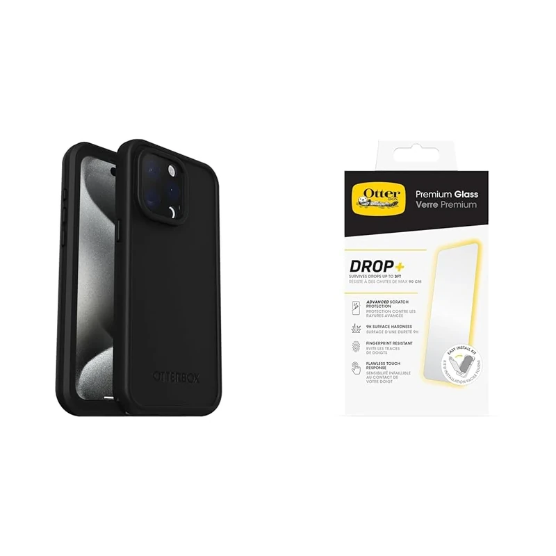 OtterBox Fre MagSafe Apple iPhone 15 Pro Max - black with Premium Tempered Glass Protector