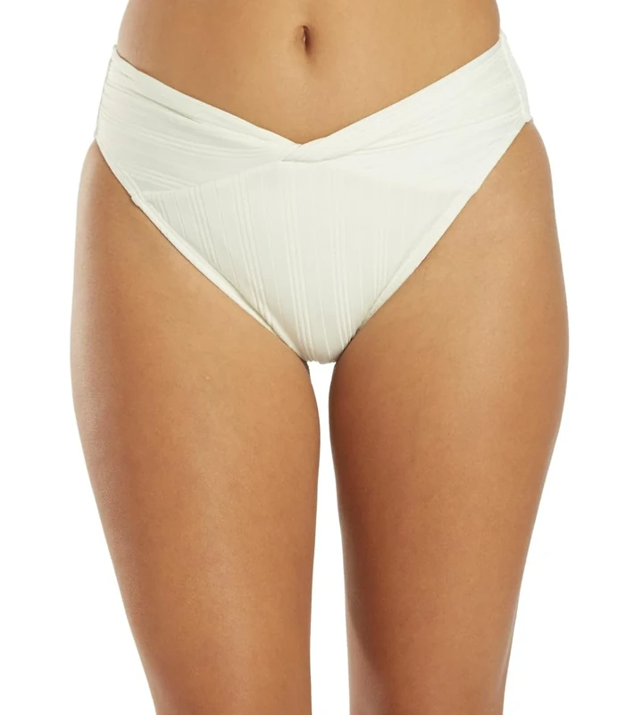 Vince Camuto Women's Ripple Effect Ribbed High Leg Twist Front Bikini Bottom Ivory