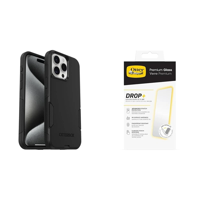 OtterBox Commuter Apple iPhone 15 Pro Max - black - ProPack with Premium Tempered Glass Protector