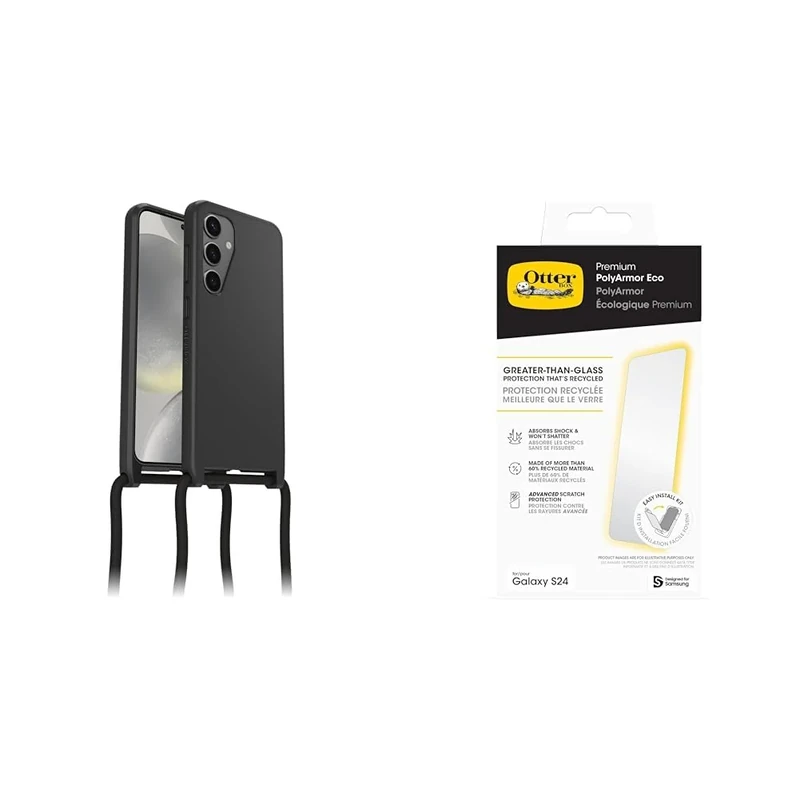 OtterBox React Necklace Samsung Galaxy S24 - black with Premium Glass Screen Protector