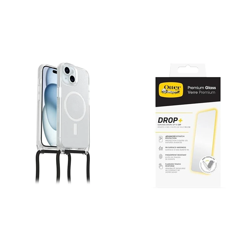 OtterBox React Necklace MagSafe Apple iPhone 15 Stardust - clear with Premium Tempered Glass Protector