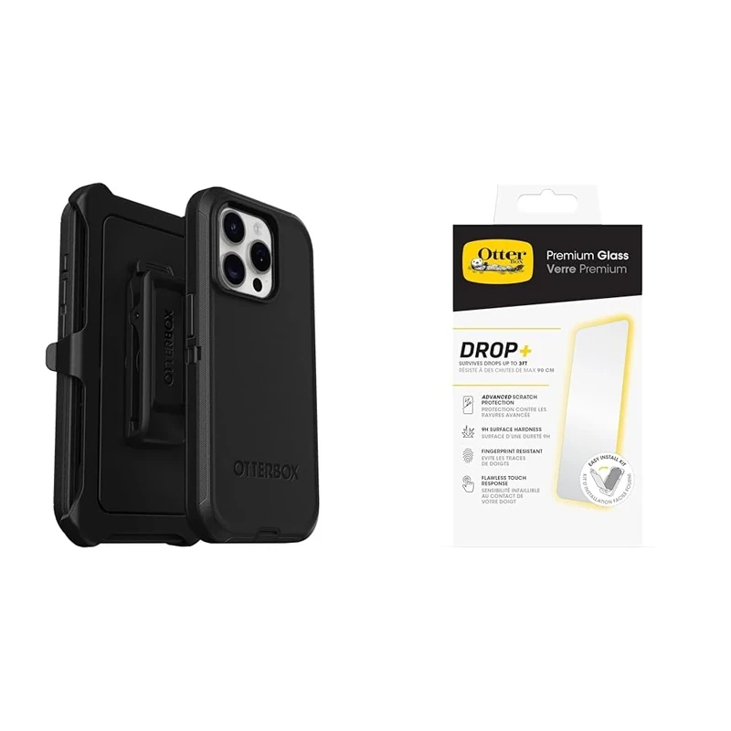OtterBox Defender Apple iPhone 15 Pro - black with Premium Tempered Glass Protector