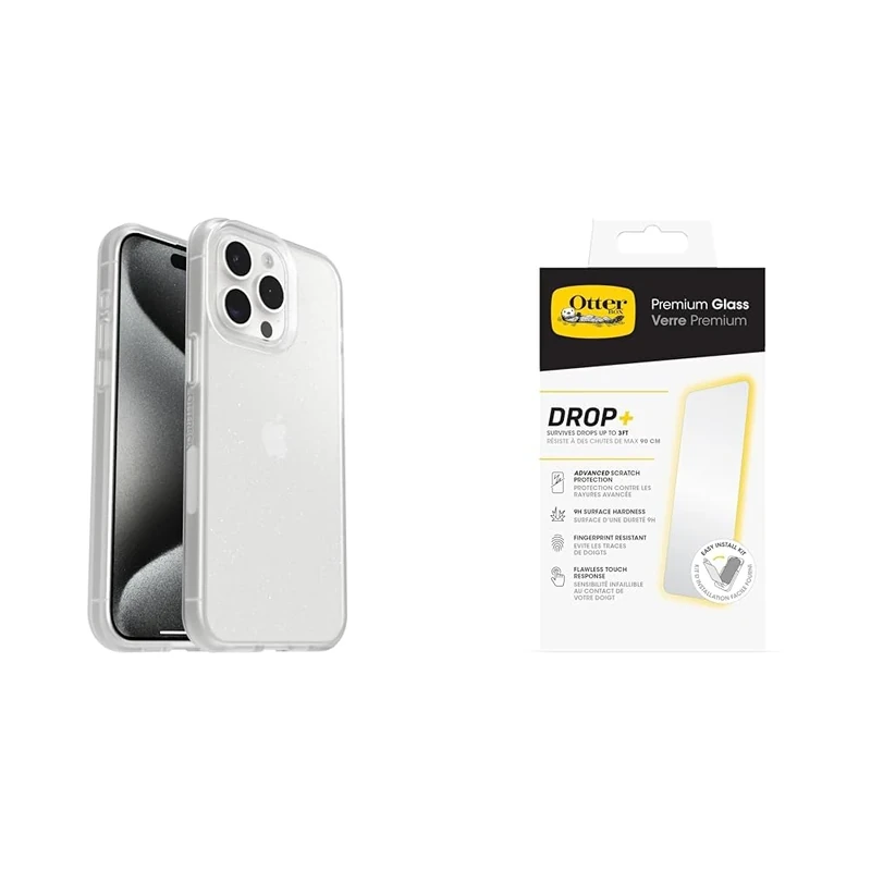 OtterBox Protective Sleek Case Apple iPhone 15 Pro Max Stardust - clear - ProPack with Premium Tempered Glass Protector