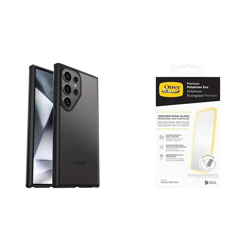 OtterBox Protective Sleek Case Samsung Galaxy S24 Ultra Black Crystal - clear/black - ProPack with Premium Glass Screen Protector