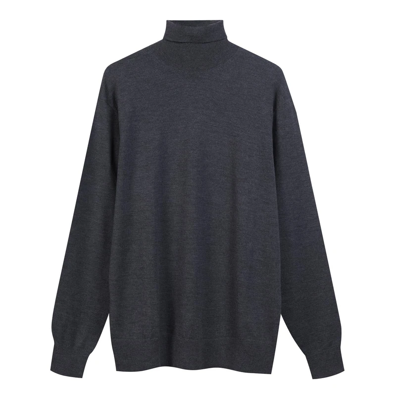 Diana Studio - Men's Grey Turtleneck Sweater, 100% Merino Wool, Solid Colour, Long Sleeves, Size S, Regular Fit, Grey, S-3XL