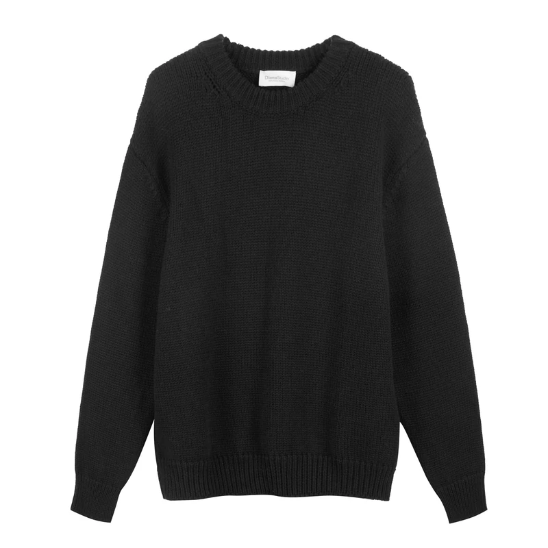 Diana Studio - Boxy Oversized Crew Neck, Men, Wool, Long Sleeves, Casual Fit, Black, L, Black, L/XXL