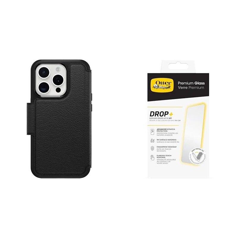 OtterBox Strada MagSafe Apple iPhone 15 Pro Shadow - black - ProPack with Premium Tempered Glass Protector