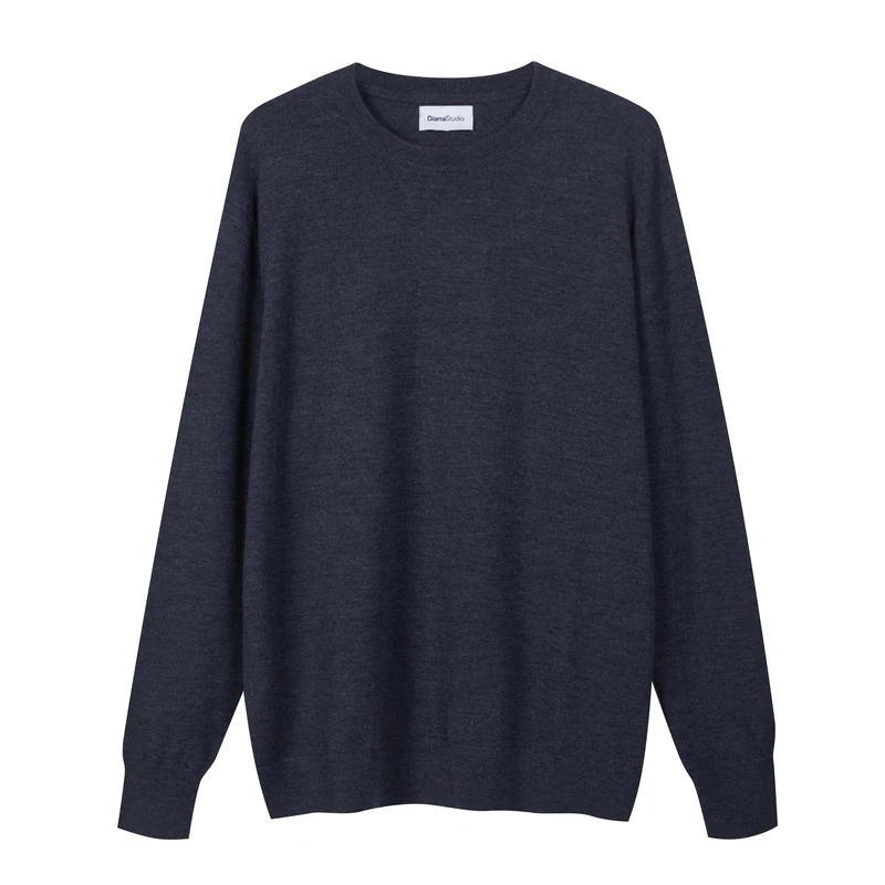 Diana Studio - Men's Basic Crew Neck Sweater, Grey, 100% Merino Wool, Solid Colour, Long Sleeves, Size L, Regular Fit, Grey, L-3XL