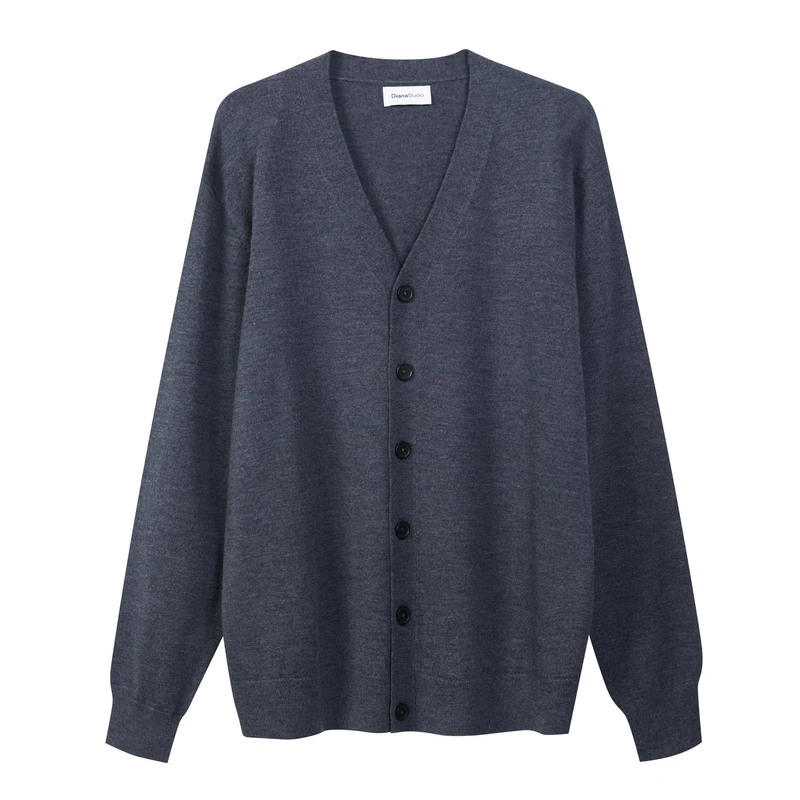 Diana Studio - Men's Grey Basic Cardigan, 100% Merino Wool, Long Sleeves, Size L, Regular Fit, Grey, L-3XL