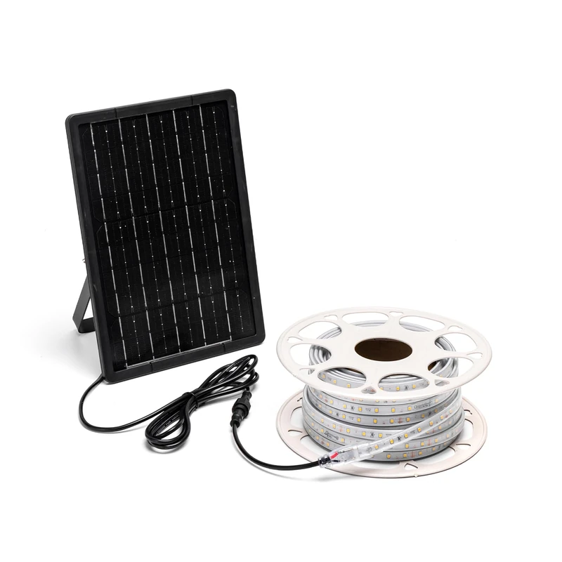 VoltShine 10M 2700K 100W Solar LED Tape Ideal for Outdoor Lighting Gardens, patios and terraces in Style.Efficient, Sturdy and eco-Friendly, Perfect for a Cozy Environment.