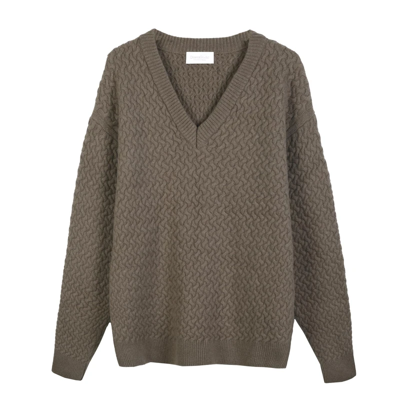 Diana Studio - Men's Knitted V-Neck Sweater in Cashmere and Wool, Long Sleeves, Casual Fit, Made in Italy, Taupe, L