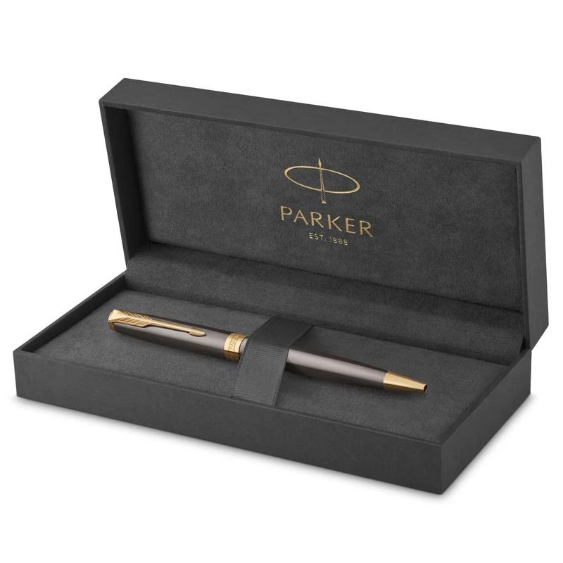 Parker Sonnet Ballpoint Pen | Grey Lacquer with Gold Trims | Medium Point | Black Ink Refill | Gift Box | Perfect Graduation Gifts