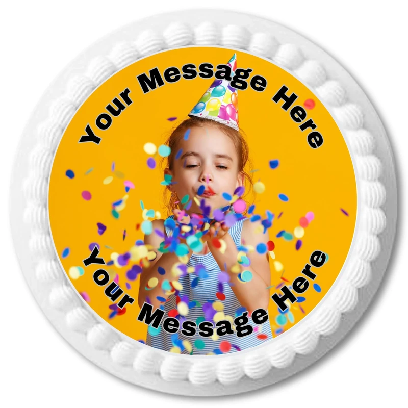 Personalised Edible Cake Toppers | Multiple Shapes & Sizes | Custom Image & Message | Icing or Wafer Card | For Birthdays & Celebrations | PRE-CUT & Ready to Use | Round - 4-7 Inch