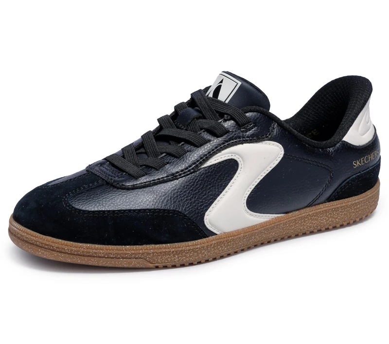 Skechers Women's Hotshot Perfect Choice Slip-On Sneakers, Black Duraleather/White Leather/Trim, 4.5 UK