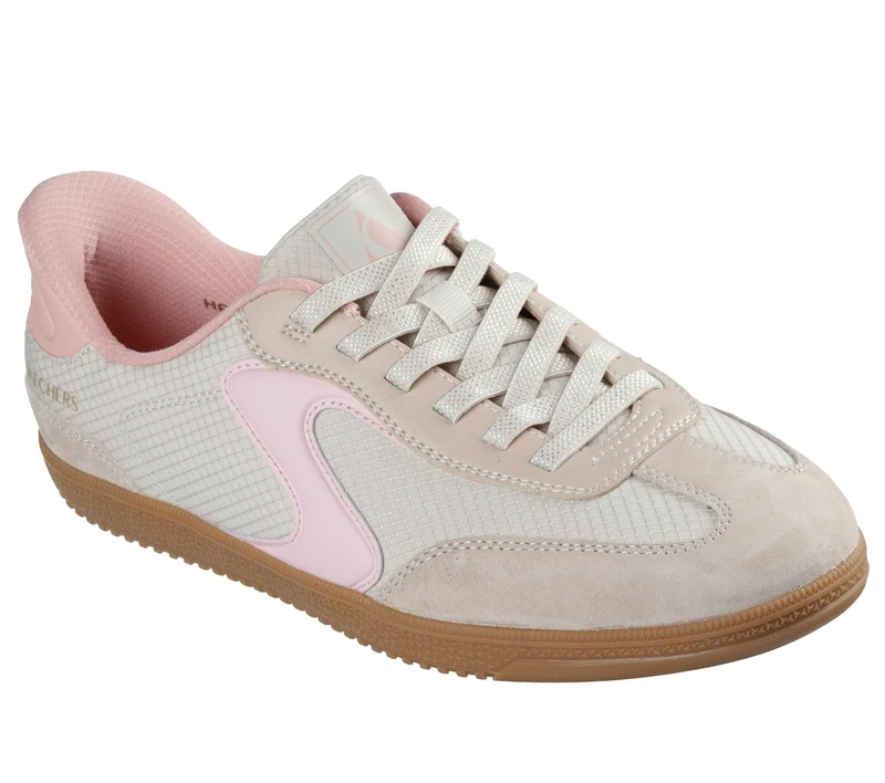 Skechers Women's Hotshot Everyday Ease Slip-On Sneakers, Natural Nylon/Leather/Pink Trim, 4 UK