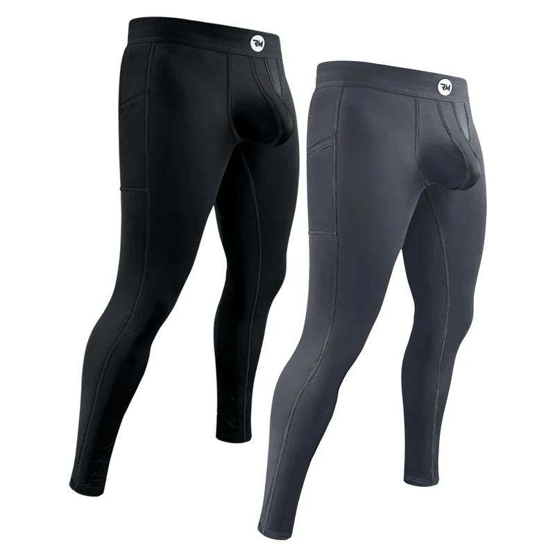 RM Real Men ABCD Pouch Compression Pants Men - 1, 2 & 3 Pack, Mens Leggings, Yoga Pants, Tights, Base Layer Men Cold Weather, 2 Pack- Black & Gray, Large - Image 1