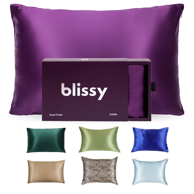 Blissy Silk Pillowcase - 100% Pure Mulberry Silk - 22 Momme 6A High-Grade Fibers - Silk Pillow Cover for Hair & Skin - Regular, Queen & King with Hidden Zipper (Standard, Royal Purple) - Image 1