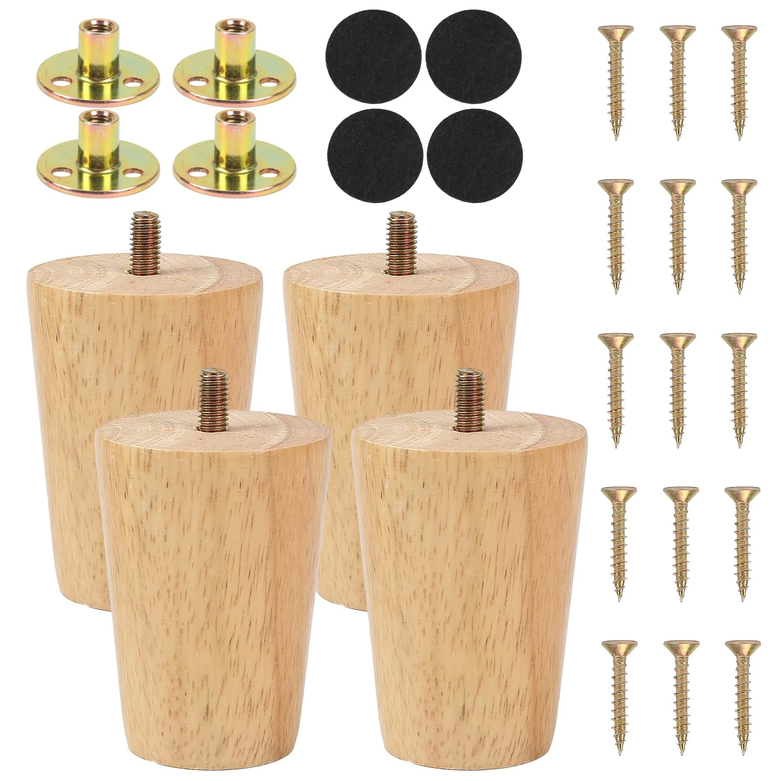 Luabue 3 inch Sofa Legs Set of 4 Wooden Furniture Legs 8cm Solid Wood Ottoman Leg Cabinet Feet Couch Leg Sofa Feet Replacement with Anti-Slip Rubber Protection Pad & Screws for Couch TV Stand