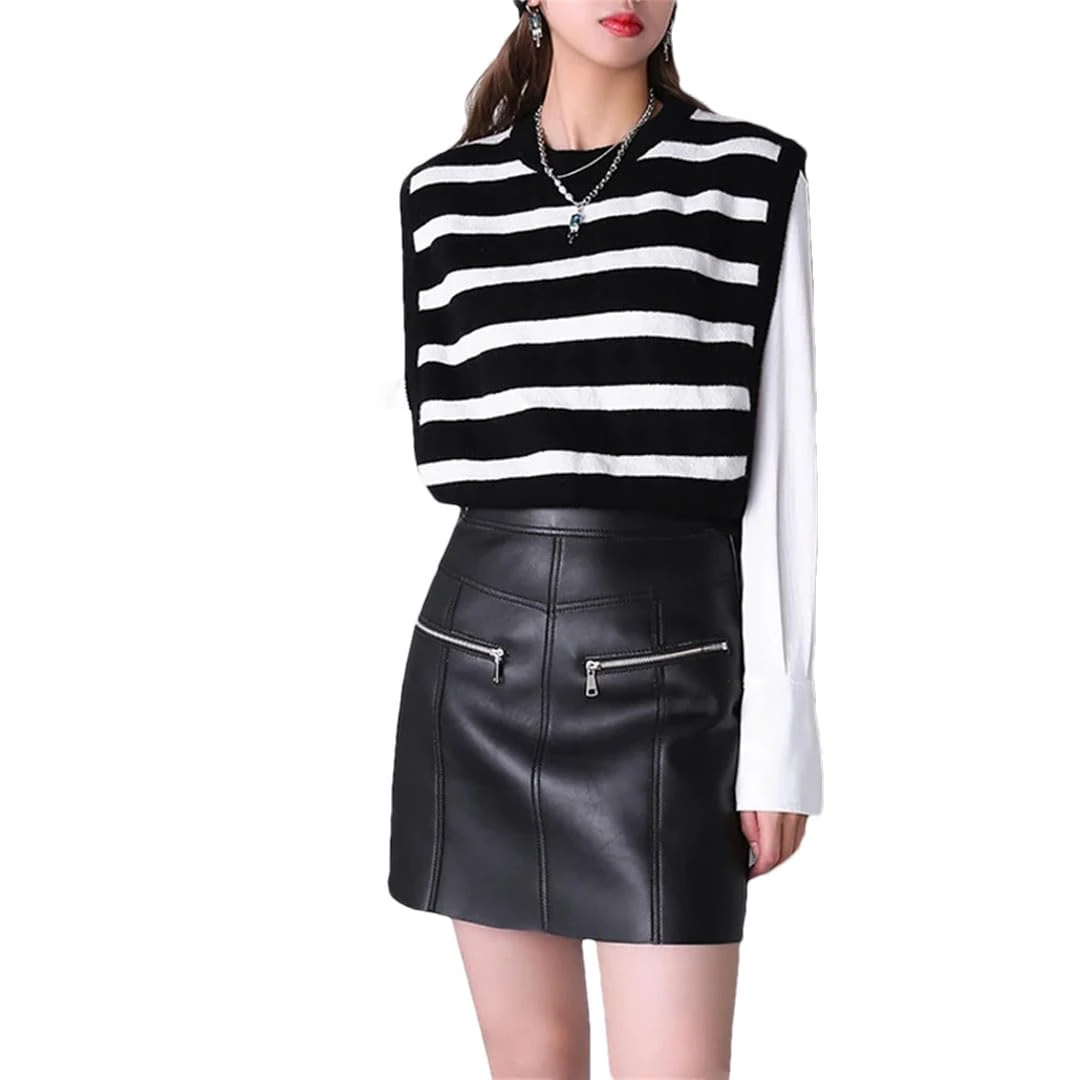 Women Mini Skirts for Female Korean Harajuku Slimming Zipper Locomotive Short Skirt Black S