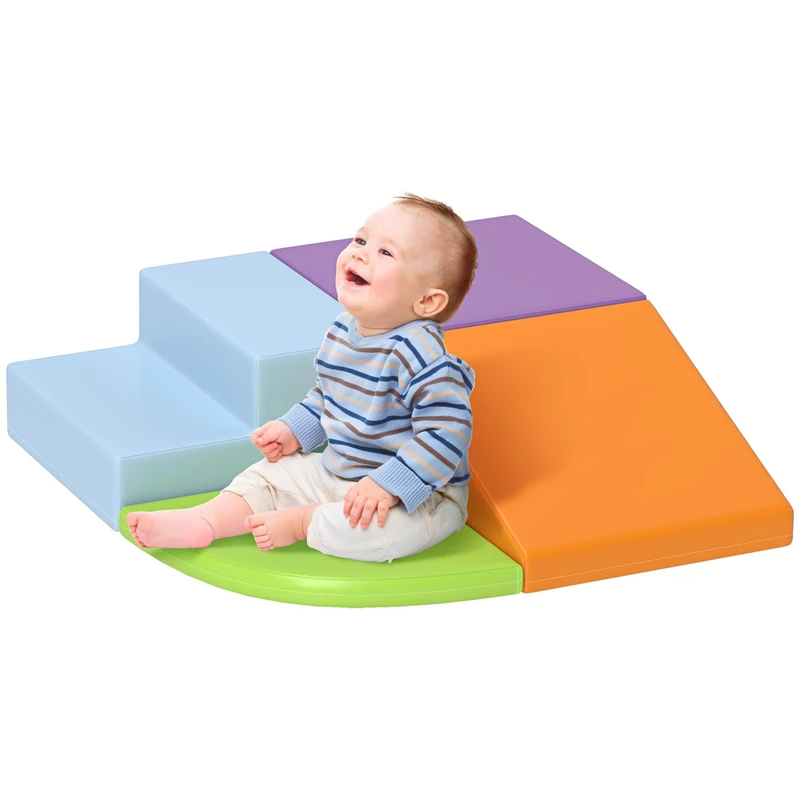 HOMCOM Soft Play 4-piece Climb and Crawl Foam Toddler Stairs and Ramp Colorful Children's Educational Software Activity Toys for Baby Preschooler Orange