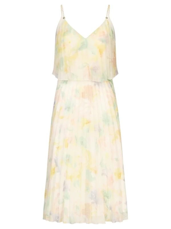 APART Fashion Women's Apart Kurzes Plisseekleid in 2in1 Optik mit Dress, Vanilla-Multicoloured, 10