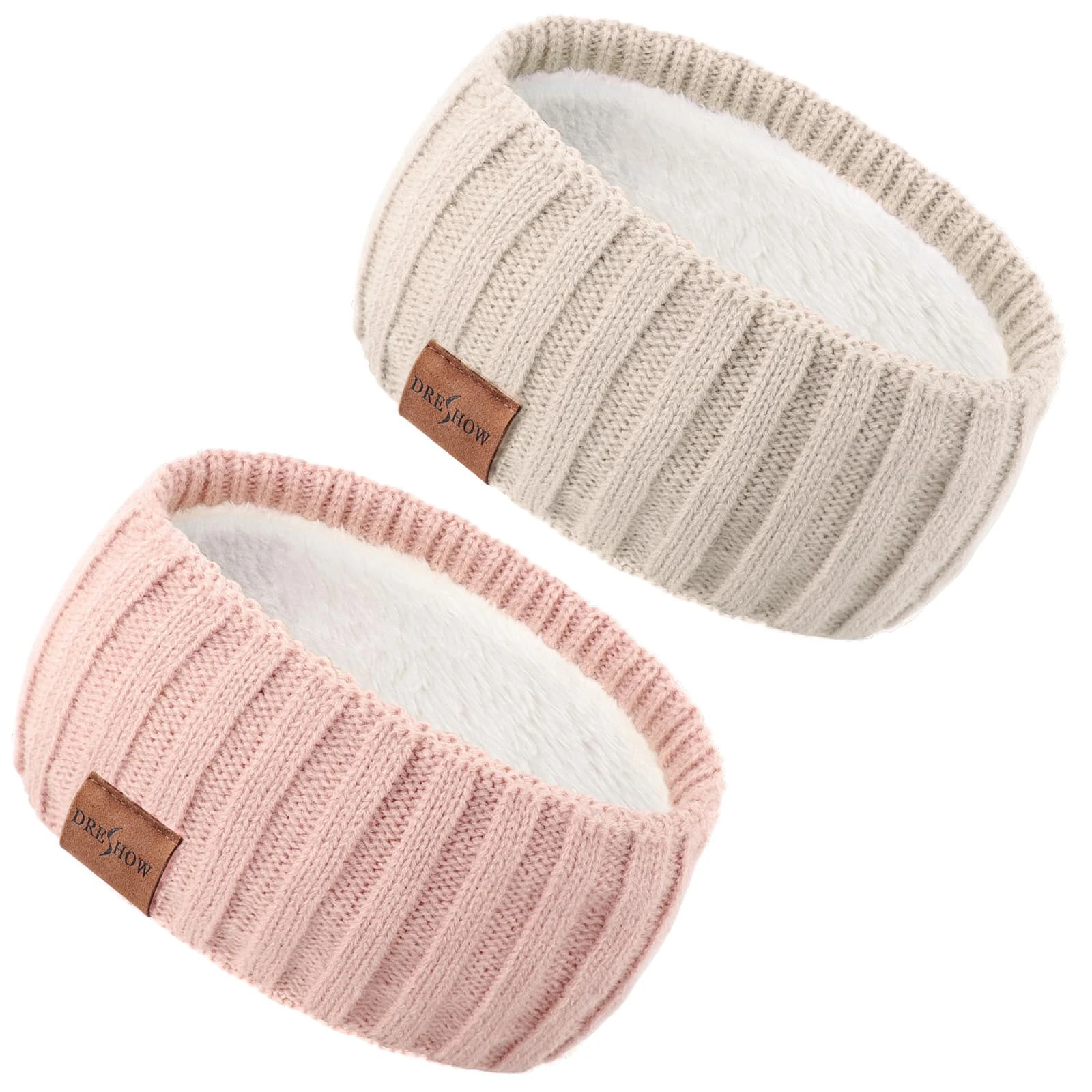 DRESHOW Women Warm Knitted Headband Cold Winter Ear Warmer Elastic Crochet Head Wraps Thick Fleece Lining Hair Bands