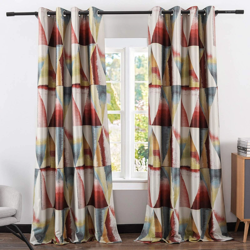 Leeva Modern Blackout Curtains for Living Room, Red Geometric Pattern Room Darkening Curtains for Bedroom, Heavy Window Treatments for Sliding Door, Set of 2 Panels, 60 x 106 Inches