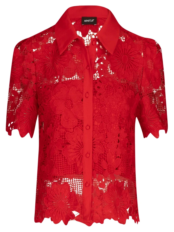 APART Fashion Women's Spitzenbluse Blouse, red, 12