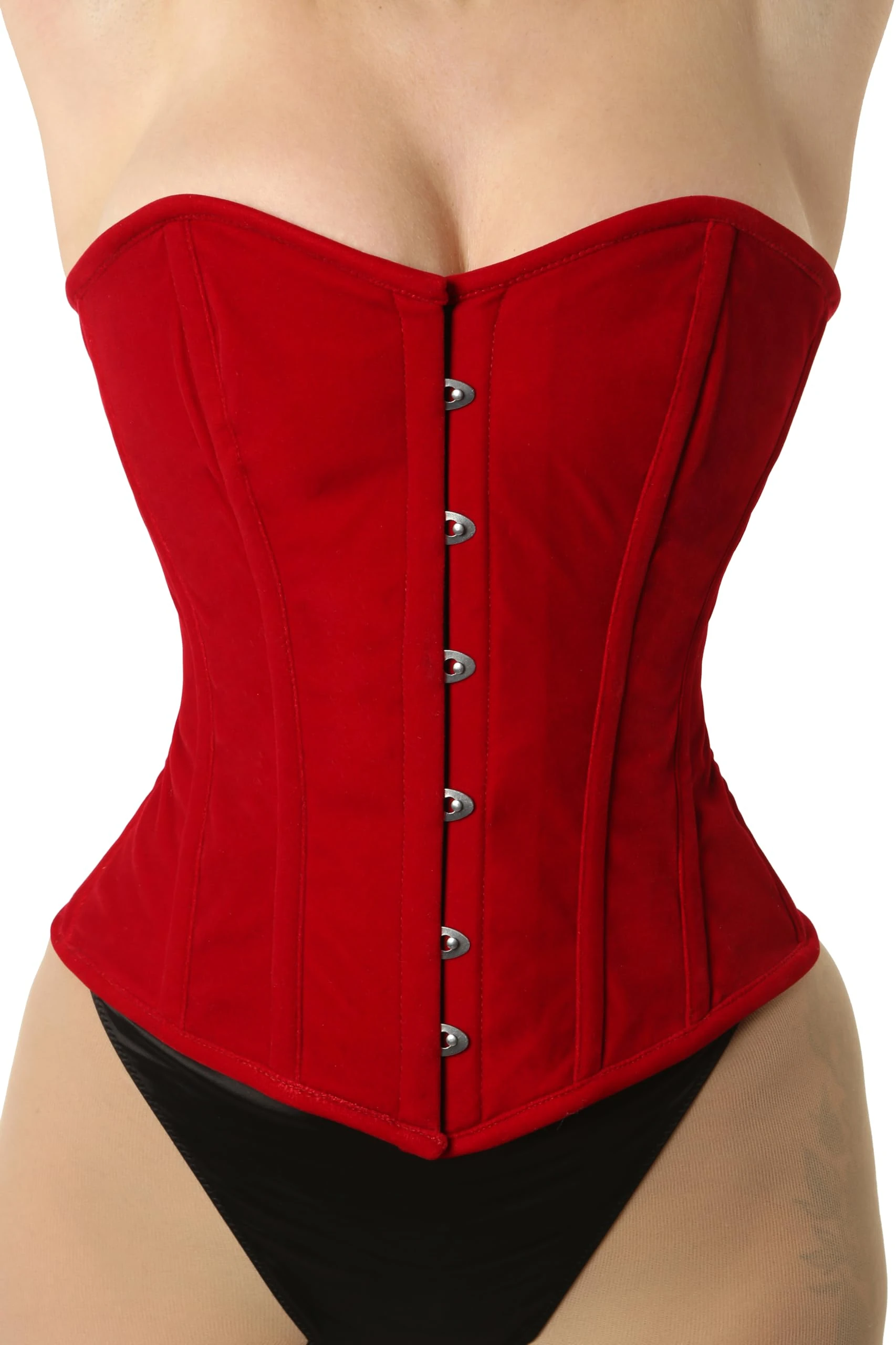 Alpha Velvet Overbust Corset Waist Trainer Steel Boned Shaper for Women (UK, M, Regular, Red)