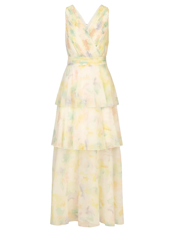 APART Fashion Women's Apart Abendkleid mit Allover Blumenprint Evening Dress, Vanilla-Multicoloured, 18